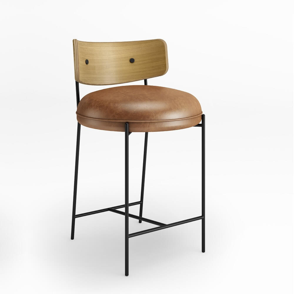 banqueta-arcus-lamina-freijo-couro-pes-metal-alto-padrão-iki Banqueta Arcus